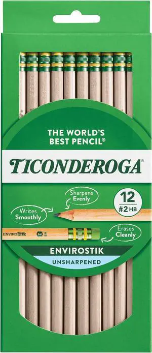 Ticonderoga Envirostik Wood-Cased Pencils, #2 HB Soft, Natural, 12 Count | Ideal for writing, drawing, schoolwork, classrooms and office use Ticonderoga Envirostik Wood-Cased Pencils, #2 HB Soft, Natural, 12 Count | Ideal for writing, drawing, schoolwork, classrooms and office use