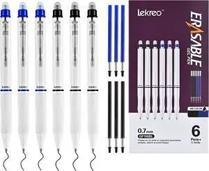 6 Counts Erasable Gel Pens, 0.7mm Fine Point Retractable Clicker Pens with 6 Black Blue Refills,Make Mistakes Disappear for Writing Planner Drawing and Crossword Puzzles 6 Counts Erasable Gel Pens, 0.7mm Fine Point Retractable Clicker Pens with 6 Black Blue Refills,Make Mistakes Disappear for Writing Planner Drawing and Crossword Puzzles
