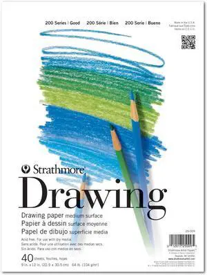Strathmore 200 Series Drawing Paper, Tape Bound Pad, 9x12 inches, 40 Sheets (64lb/104g) - Artist Paper for Adults and Students - Charcoal, Colored Pencil, Ink, Pastel, Marker Strathmore 200 Series Drawing Paper, Tape Bound Pad, 9x12 inches, 40 Sheets (64lb/104g) - Artist Paper for Adults and Students - Charcoal, Colored Pencil, Ink, Pastel, Marker