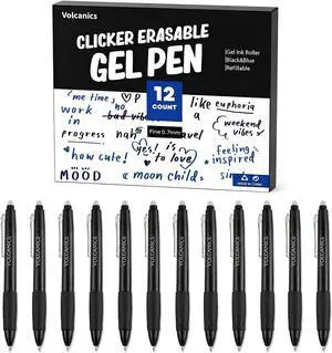 Volcanics Retractable Erasable Gel Pens, Soft Black, 0.7mm, 12 Pack | Click Erasable Gel Ink Pens With Refillable Design, Smooth Writing And Easy Erasing For School, Office Supplies And Daily Use Volcanics Retractable Erasable Gel Pens, Soft Black, 0.7mm, 12 Pack | Click Erasable Gel Ink Pens With Refillable Design, Smooth Writing And Easy Erasing For School, Office Supplies And Daily Use
