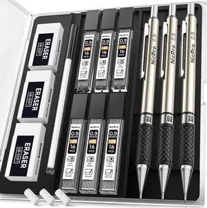 Nicpro 0.9 mm Art Mechanical Pencil Set in Storage Case, 3 PCS | Metal Drafting Pencil Lead Pencil+6 Tube HB Lead Refill, 12 Eraser, Comfort Grip For School Writing, Artist Drawing Sketching Nicpro 0.9 mm Art Mechanical Pencil Set in Storage Case, 3 PCS | Metal Drafting Pencil Lead Pencil+6 Tube HB Lead Refill, 12 Eraser, Comfort Grip For School Writing, Artist Drawing Sketching