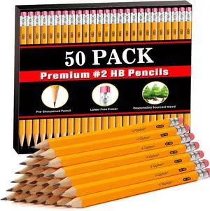 V-Opitos Wood-Cased #2 HB Pencils, 50 Pack Bulk Yellow Pencils with Erasers, Pre-Sharpened, School Classroom Teacher Supplies for Writing, Drawing and Sketching V-Opitos Wood-Cased #2 HB Pencils, 50 Pack Bulk Yellow Pencils with Erasers, Pre-Sharpened, School Classroom Teacher Supplies for Writing, Drawing and Sketching