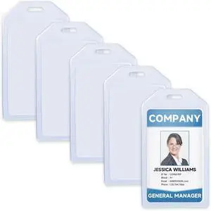 Teskyer Heavy Duty ID Badge Holders, 5 Pack, Vertical | Impact Resistant, Built to Last, Secure Card Protection, Clear ID Display, Scan-Friendly Design Teskyer Heavy Duty ID Badge Holders, 5 Pack, Vertical | Impact Resistant, Built to Last, Secure Card Protection, Clear ID Display, Scan-Friendly Design