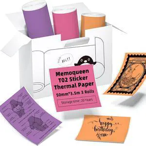 T02 S002 AHM2 Mini Printer Color Thermal Sticker Paper, 50mm, 3 Rolls | 50mmx3.5mm, Strong Sticky, DIY Journal, Color Labels, Keep for 20 Years, 3 Rolls T02 S002 AHM2 Mini Printer Color Thermal Sticker Paper, 50mm, 3 Rolls | 50mmx3.5mm, Strong Sticky, DIY Journal, Color Labels, Keep for 20 Years, 3 Rolls