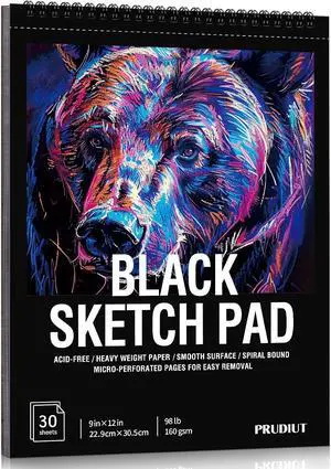Black Paper Sketchbook 9 × 12 in, 30 Sheets, 160gsm Spiral Bound | Acid-Free 98Lb Black Paper, Lays Flat, Clean Tear-Out Pages, for Colored Pencil, Chalk, Gel Pens And Mixed Media Black Paper Sketchbook 9 × 12 in, 30 Sheets, 160gsm Spiral Bound | Acid-Free 98Lb Black Paper, Lays Flat, Clean Tear-Out Pages, for Colored Pencil, Chalk, Gel Pens And Mixed Media
