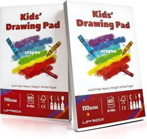 Umriox Drawing Pad for Kids, 6x9 Sketch Book, 2-Pack, 80 Sheets Each | Portable Glue-Bound Sketch Pad, 110gsm Acid-Free Paper, Kids Art Supplies for Drawing, School, Travel & Creative Activities Umriox Drawing Pad for Kids, 6x9 Sketch Book, 2-Pack, 80 Sheets Each | Portable Glue-Bound Sketch Pad, 110gsm Acid-Free Paper, Kids Art Supplies for Drawing, School, Travel & Creative Activities