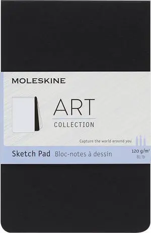 Moleskine Art Sketch Pad, Soft Cover, Pocket (3.5" x 5.5") Plain/Blank, Black, 48 Pages | Pocket 3.5" x 5.5" 48-page sketch pad with 120 gsm paper, detachable pages, and soft cover for drawing. Moleskine Art Sketch Pad, Soft Cover, Pocket (3.5" x 5.5") Plain/Blank, Black, 48 Pages | Pocket 3.5" x 5.5" 48-page sketch pad with 120 gsm paper, detachable pages, and soft cover for drawing.