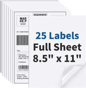 25 Sheets Sticker Paper Matte White, 8.5" x 11" Label Paper for Laser & Inkjet Printer, Full Sheet Label for Shipping Address Mailing 25 Sheets Sticker Paper Matte White, 8.5" x 11" Label Paper for Laser & Inkjet Printer, Full Sheet Label for Shipping Address Mailing