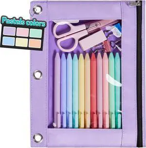 Forvencer Pencil Pouch for 3 Ring Binder, Pastels Pencil Case,Cute Pen Bag | Smooth Zipper, Cute Soft Pen Bag with Clear Window & 3 Reinforced Grommets, Binder Bag, School Office Supplies, Purple Forvencer Pencil Pouch for 3 Ring Binder, Pastels Pencil Case,Cute Pen Bag | Smooth Zipper, Cute Soft Pen Bag with Clear Window & 3 Reinforced Grommets, Binder Bag, School Office Supplies, Purple