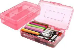 Pencil Box, Large Capacity Clear Pencil Case, 1 Pack Hard Pencil Case, Clear Crayon Box with Snap-tight Lid Stackable Design, Plastic Storage Box for Office Supplies, Pink Pencil Box, Large Capacity Clear Pencil Case, 1 Pack Hard Pencil Case, Clear Crayon Box with Snap-tight Lid Stackable Design, Plastic Storage Box for Office Supplies, Pink