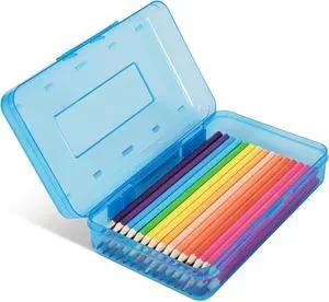 Colored Plastic Pencil Box, Large Capacity Pencil Case, Pencil Boxs | for Kids Adults, Hard Crayon Box Storage with Snap-Tight Lid for School Office Supplies (Blue) Colored Plastic Pencil Box, Large Capacity Pencil Case, Pencil Boxs | for Kids Adults, Hard Crayon Box Storage with Snap-Tight Lid for School Office Supplies (Blue)