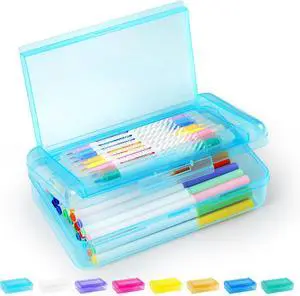 Sooez Double Layer Pencil Box, Large Hard Pencil Case Organizer, Clear Plastic Crayon Box for Girls and Boys, Colored Marker Organizer, Small Plastic Containers/Bins with Lids, Art Supply Storage Sooez Double Layer Pencil Box, Large Hard Pencil Case Organizer, Clear Plastic Crayon Box for Girls and Boys, Colored Marker Organizer, Small Plastic Containers/Bins with Lids, Art Supply Storage