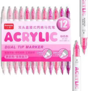 kander 12 Colors Dual Tip Acrylic Paint Markers,Pink Color Extra Fine & Soft Brush Pen Set with Direct Ink Flow for Sketching, Detailing, Coloring on Wood, Canvas, Rock, Glass, DIY Crafts kander 12 Colors Dual Tip Acrylic Paint Markers,Pink Color Extra Fine & Soft Brush Pen Set with Direct Ink Flow for Sketching, Detailing, Coloring on Wood, Canvas, Rock, Glass, DIY Crafts