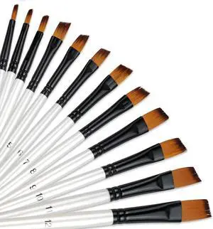 12-Piece Angular Paint Brush Set Pearl White Nylon Angled Brushes for Watercolor, Acrylic, Gouache, Oil & Craft Painting 12-Piece Angular Paint Brush Set Pearl White Nylon Angled Brushes for Watercolor, Acrylic, Gouache, Oil & Craft Painting