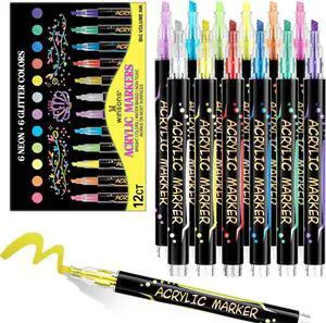 12 Colors Acrylic Paint Markers, 6 Glitter & 6 Neon Fluorescent Pens, Innovative Light-Valve Tech for Instant Flow, Fine Chisel Tip Paint Pens for Journaling, Rock Painting, Cards & DIY Projects 12 Colors Acrylic Paint Markers, 6 Glitter & 6 Neon Fluorescent Pens, Innovative Light-Valve Tech for Instant Flow, Fine Chisel Tip Paint Pens for Journaling, Rock Painting, Cards & DIY Projects