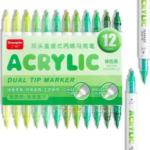 kander 12 Colors Dual Tip Acrylic Paint Markers, Green Color Extra Fine & Soft Brush Pen Set with Direct Ink Flow for Sketching, Detailing, Coloring on Wood, Canvas, Rock, Glass, DIY Crafts kander 12 Colors Dual Tip Acrylic Paint Markers, Green Color Extra Fine & Soft Brush Pen Set with Direct Ink Flow for Sketching, Detailing, Coloring on Wood, Canvas, Rock, Glass, DIY Crafts
