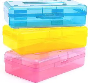 Sooez 3 Pack Pencil Case, Large Hard Pencil Box Bulk, Clear Crayon Box | Marker Pen Organizer, Plastic Storage Container with Snap Lid, Art Craft Organizer Back to School Supplies, Colorful Sooez 3 Pack Pencil Case, Large Hard Pencil Box Bulk, Clear Crayon Box | Marker Pen Organizer, Plastic Storage Container with Snap Lid, Art Craft Organizer Back to School Supplies, Colorful