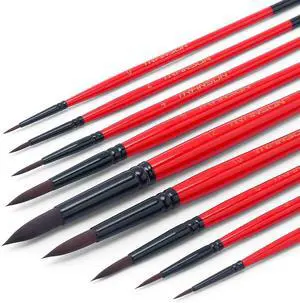 Transon Round Paint Brush Set 9pcs Synthetic Sable Hair for Acrylic Painting Watercolor Painting Gouache Ink Craft and Detail Painting Transon Round Paint Brush Set 9pcs Synthetic Sable Hair for Acrylic Painting Watercolor Painting Gouache Ink Craft and Detail Painting