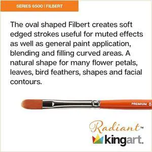 KINGART Premium Radiant 6500-12 Filbert Series Artist Brush, Synthetic Taklon Hair, Short Handle, Acrylic, Oil and Watercolor Painting, Size 12 KINGART Premium Radiant 6500-12 Filbert Series Artist Brush, Synthetic Taklon Hair, Short Handle, Acrylic, Oil and Watercolor Painting, Size 12