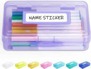Sooez Pencil Box with Personalized Sticker, Large Hard Pencil Case Organizer, Clear Plastic Crayon Box for Girls and Boys, Colored Marker Organizer, Small Plastic Containers/Bins with Lids, Art Supply Sooez Pencil Box with Personalized Sticker, Large Hard Pencil Case Organizer, Clear Plastic Crayon Box for Girls and Boys, Colored Marker Organizer, Small Plastic Containers/Bins with Lids, Art Supply