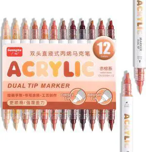 kander 12 Colors Dual Tip Acrylic Paint Markers, Reddish Brown Color Extra Fine & Soft Brush Pen Set with Direct Ink Flow for Sketching, Detailing, Coloring on Wood, Canvas, Rock, Glass, DIY Crafts kander 12 Colors Dual Tip Acrylic Paint Markers, Reddish Brown Color Extra Fine & Soft Brush Pen Set with Direct Ink Flow for Sketching, Detailing, Coloring on Wood, Canvas, Rock, Glass, DIY Crafts