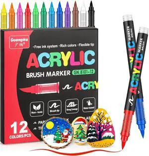 JRQ 12 Colors Acrylic Paint Markers Set, Brush Tip Pens with Waterproof Long-Lasting Ink for Rock, Canvas, Fabric, Wood, Paper, Glass, Stone, Coloring Book & DIY Crafts, Back to School Gift Set JRQ 12 Colors Acrylic Paint Markers Set, Brush Tip Pens with Waterproof Long-Lasting Ink for Rock, Canvas, Fabric, Wood, Paper, Glass, Stone, Coloring Book & DIY Crafts, Back to School Gift Set