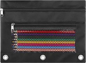 Pencil Pouch for 3 Ring Binder - 3 Hole Zipper Pen Case Bag Holder Bulk Accessories Clear Window Aesthetic Organizer Pockets Pencil Pouch for 3 Ring Binder - 3 Hole Zipper Pen Case Bag Holder Bulk Accessories Clear Window Aesthetic Organizer Pockets