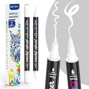 Betem 2 White Paint Markers for Glass, Dual Tip Acrylic Paint Pens | Window, Fabric, Wood, Rock, Canvas, Acrylic Markers with Fine & Brush Tip, Art & Craft Supplies, Wine Glass Markers Betem 2 White Paint Markers for Glass, Dual Tip Acrylic Paint Pens | Window, Fabric, Wood, Rock, Canvas, Acrylic Markers with Fine & Brush Tip, Art & Craft Supplies, Wine Glass Markers