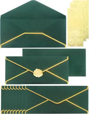 Business Envelopes with V-Flap,Gold Border 30 Pack #10 Envelopes Made of 150gsm Paper, Standard Envelopes with Gold Stickers for Office, Checks, Letter Mailing,9.45 x 4.13 Inches (Christmas Green) Business Envelopes with V-Flap,Gold Border 30 Pack #10 Envelopes Made of 150gsm Paper, Standard Envelopes with Gold Stickers for Office, Checks, Letter Mailing,9.45 x 4.13 Inches (Christmas Green)