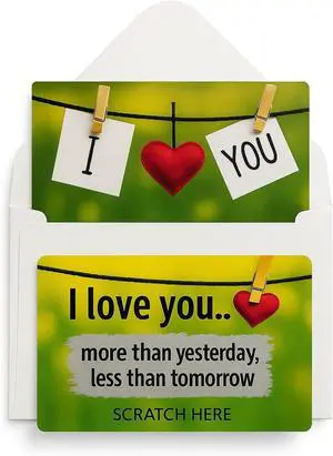 Romantic Scratch Off Card I Love You More Than Yesterday Mini Love Greeting Card for Him or Her, Wallet Size Romantic Note, Cute Surprise, Envelope Included Romantic Scratch Off Card I Love You More Than Yesterday Mini Love Greeting Card for Him or Her, Wallet Size Romantic Note, Cute Surprise, Envelope Included