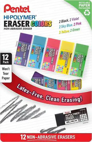 Pentel Hi-Polymer Block Eraser Colors Small, Assorted Colors, 12 Count (ZEH05CRPF12M) Pentel Hi-Polymer Block Eraser Colors Small, Assorted Colors, 12 Count (ZEH05CRPF12M)