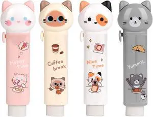 4PCS Retractable Cat Pencil Erasers, Cute Cartoon Eraser Set in 4 Colors | Kawaii Cat Stationery Set,Suitable for School Home Office Supplies 4PCS Retractable Cat Pencil Erasers, Cute Cartoon Eraser Set in 4 Colors | Kawaii Cat Stationery Set,Suitable for School Home Office Supplies