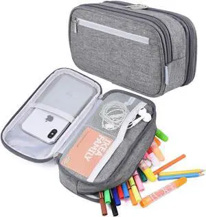 Large Capacity Pencil Case Big Pencil Bag Pouch High Storage Pen Pencil Holder Marker Portable Office Stationery Desk Organizer Makeup Bag Adults, Gray Large Capacity Pencil Case Big Pencil Bag Pouch High Storage Pen Pencil Holder Marker Portable Office Stationery Desk Organizer Makeup Bag Adults, Gray