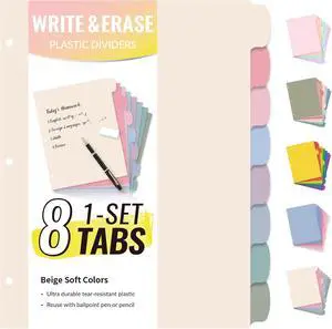 Sooez 8 Tabs Plastic Write & Erase Binder Dividers with Tabs, 1 Set | Long-Lasting Dividers for 3 Ring Binder, Cute Pastels Binder Dividers Organizers for Student, Teacher, Office, Beige Color Sooez 8 Tabs Plastic Write & Erase Binder Dividers with Tabs, 1 Set | Long-Lasting Dividers for 3 Ring Binder, Cute Pastels Binder Dividers Organizers for Student, Teacher, Office, Beige Color