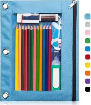 Forvencer 3 Ring Binder Pencil Pouch - Clear Window Pencil Case with Binder | Smooth Zipper, Big Capacity Pencil Bag with 3 Reinforced Grommets, Sky Blue Forvencer 3 Ring Binder Pencil Pouch - Clear Window Pencil Case with Binder | Smooth Zipper, Big Capacity Pencil Bag with 3 Reinforced Grommets, Sky Blue