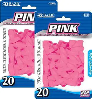 BAZIC Products Pink Pencil-Top Eraser Caps, 20 Count, 2-Pack | Latex-free, PVC-free, Non-abrasive, Slide onto standard pencils, School, Classroom, 20 Co, Bulk pack BAZIC Products Pink Pencil-Top Eraser Caps, 20 Count, 2-Pack | Latex-free, PVC-free, Non-abrasive, Slide onto standard pencils, School, Classroom, 20 Co, Bulk pack