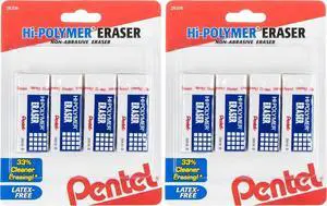 Pentel Hi-Polymer Block Eraser, Small | White | Pack of 8 | ZEH05BP4 Pentel Hi-Polymer Block Eraser, Small | White | Pack of 8 | ZEH05BP4