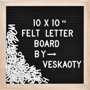 Veskaoty Felt Letter Board with 294 Letters, 10 x 10 Inch, Black & Wood | Changeable Message Board, Wooden Frame, Wall Mount, Numbers, Symbols, Baby Pregnancy Announcement Sign, Classroom Decor Veskaoty Felt Letter Board with 294 Letters, 10 x 10 Inch, Black & Wood | Changeable Message Board, Wooden Frame, Wall Mount, Numbers, Symbols, Baby Pregnancy Announcement Sign, Classroom Decor