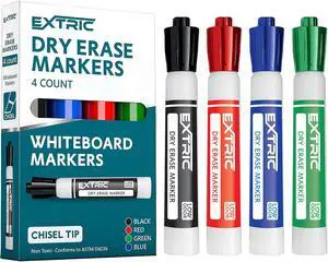 EXTRIC Dry Erase Markers 4 Whiteboard Markers Chisel Tip Bulk, Teachers | Use- White boards, Glass and Calendars, Tip Style- Chisel tip, Quantity- 4 Pack, Feature- Low-Odor and Non-Toxic Ink EXTRIC Dry Erase Markers 4 Whiteboard Markers Chisel Tip Bulk, Teachers | Use- White boards, Glass and Calendars, Tip Style- Chisel tip, Quantity- 4 Pack, Feature- Low-Odor and Non-Toxic Ink