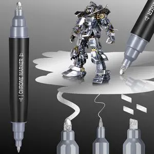 1PK Dual Tip Liquid Chrome Paint Marker, Mirror Chrome Pen | 1mm & 2-5mm Reversible Tips Permanent Metallic High Gloss Marker for Metal, Plastic, Fabric, Model, Touch-Up & Repair Kit 1PK Dual Tip Liquid Chrome Paint Marker, Mirror Chrome Pen | 1mm & 2-5mm Reversible Tips Permanent Metallic High Gloss Marker for Metal, Plastic, Fabric, Model, Touch-Up & Repair Kit