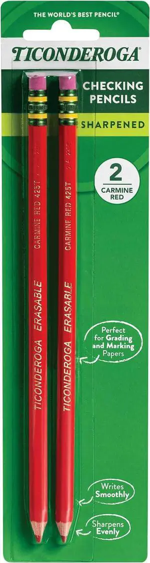 TICONDEROGA Erasable Checking Pencils, Pre-Sharpened with Eraser, Red, Pack of 2 (13901) TICONDEROGA Erasable Checking Pencils, Pre-Sharpened with Eraser, Red, Pack of 2 (13901)