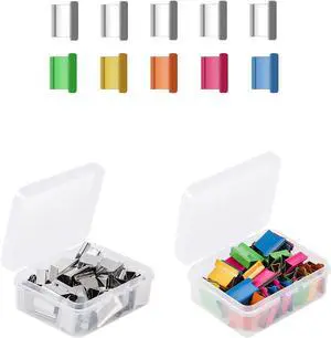 Office Supplies - 100pcs Reusable Metal Paper Clips, Portable Dispenser (50 Colorful + 50 Silver), 2 Small Storage Bins Office Supplies - 100pcs Reusable Metal Paper Clips, Portable Dispenser (50 Colorful + 50 Silver), 2 Small Storage Bins
