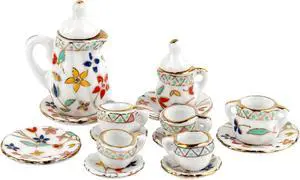 AUEAR, 15 Pack Miniature Ware Porcelain Tea Set 1:12 Miniatur Dish Cup Plate Classic Kitchen Accessories(Gold Leaf Pattern) AUEAR, 15 Pack Miniature Ware Porcelain Tea Set 1:12 Miniatur Dish Cup Plate Classic Kitchen Accessories(Gold Leaf Pattern)