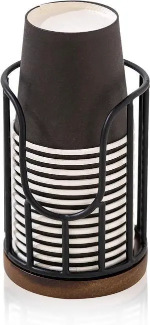 Bathroom Cup Dispenser with Acacia Wood Stand - Essential Bathroom Accessories for Toothbrush Holders & Mouthwash Cup Dispenser on Vanity Countertops Black Bathroom Cup Dispenser with Acacia Wood Stand - Essential Bathroom Accessories for Toothbrush Holders & Mouthwash Cup Dispenser on Vanity Countertops Black