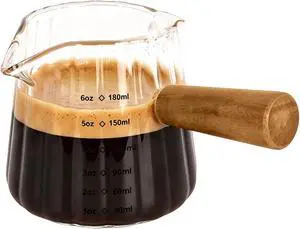 Adorever Espresso Cups 6 OZ, Double Spout Espresso Shot Glass with Wooden Handle, Clear Glass Measuring Cup for Espresso Shots & Milk, Espresso Accessories for Coffee Machine Adorever Espresso Cups 6 OZ, Double Spout Espresso Shot Glass with Wooden Handle, Clear Glass Measuring Cup for Espresso Shots & Milk, Espresso Accessories for Coffee Machine