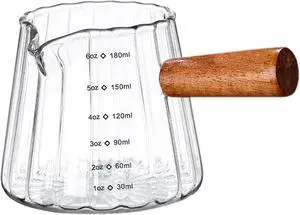 6OZ Wooden Handle Espresso Measuring Cup, Borosilicate Glass Milk Frothing Pitcher with Double Scale & V-Shaped Spout, Dishwasher Safe Coffee Accessories 6OZ Wooden Handle Espresso Measuring Cup, Borosilicate Glass Milk Frothing Pitcher with Double Scale & V-Shaped Spout, Dishwasher Safe Coffee Accessories