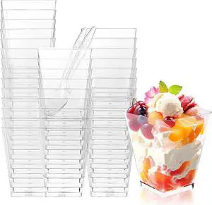 Hiasobre 5 oz Plastic Dessert Cups with Spoons, 30 Pack | Clear Reusable Square Mini Parfait Appetizer Cups, Trifle Shooter Serving Cups, Party Dessert Shot Glasses for Tasting Hiasobre 5 oz Plastic Dessert Cups with Spoons, 30 Pack | Clear Reusable Square Mini Parfait Appetizer Cups, Trifle Shooter Serving Cups, Party Dessert Shot Glasses for Tasting