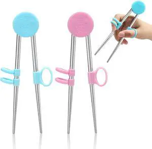 Patelai 2 Pairs Training Chopsticks for Kids, Children Learning Stainless Steel Reusable Metal Chopsticks Helper(Blue, Pink) Patelai 2 Pairs Training Chopsticks for Kids, Children Learning Stainless Steel Reusable Metal Chopsticks Helper(Blue, Pink)