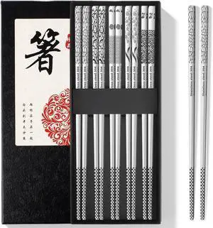 Reusable Metal Chopsticks, 304 Stainless Steel, 5 Pairs, 9.25 Inches Reusable Metal Chopsticks, 304 Stainless Steel, 5 Pairs, 9.25 Inches