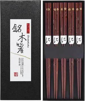 Japanese Natural Wood Chopsticks, Reusable Classic Style Chopsticks Non-slip Design Chop Sticks 5 Pairs Gift Set Japanese Natural Wood Chopsticks, Reusable Classic Style Chopsticks Non-slip Design Chop Sticks 5 Pairs Gift Set